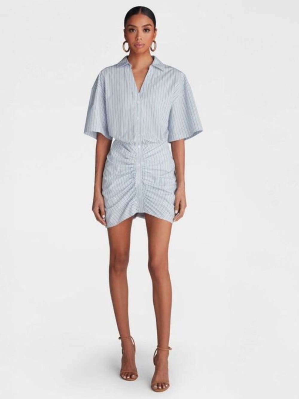 KBB by Kahlana -Women's
Short Sleeve "The
Ruched Shirt Dress'- Blue/White XXL XL